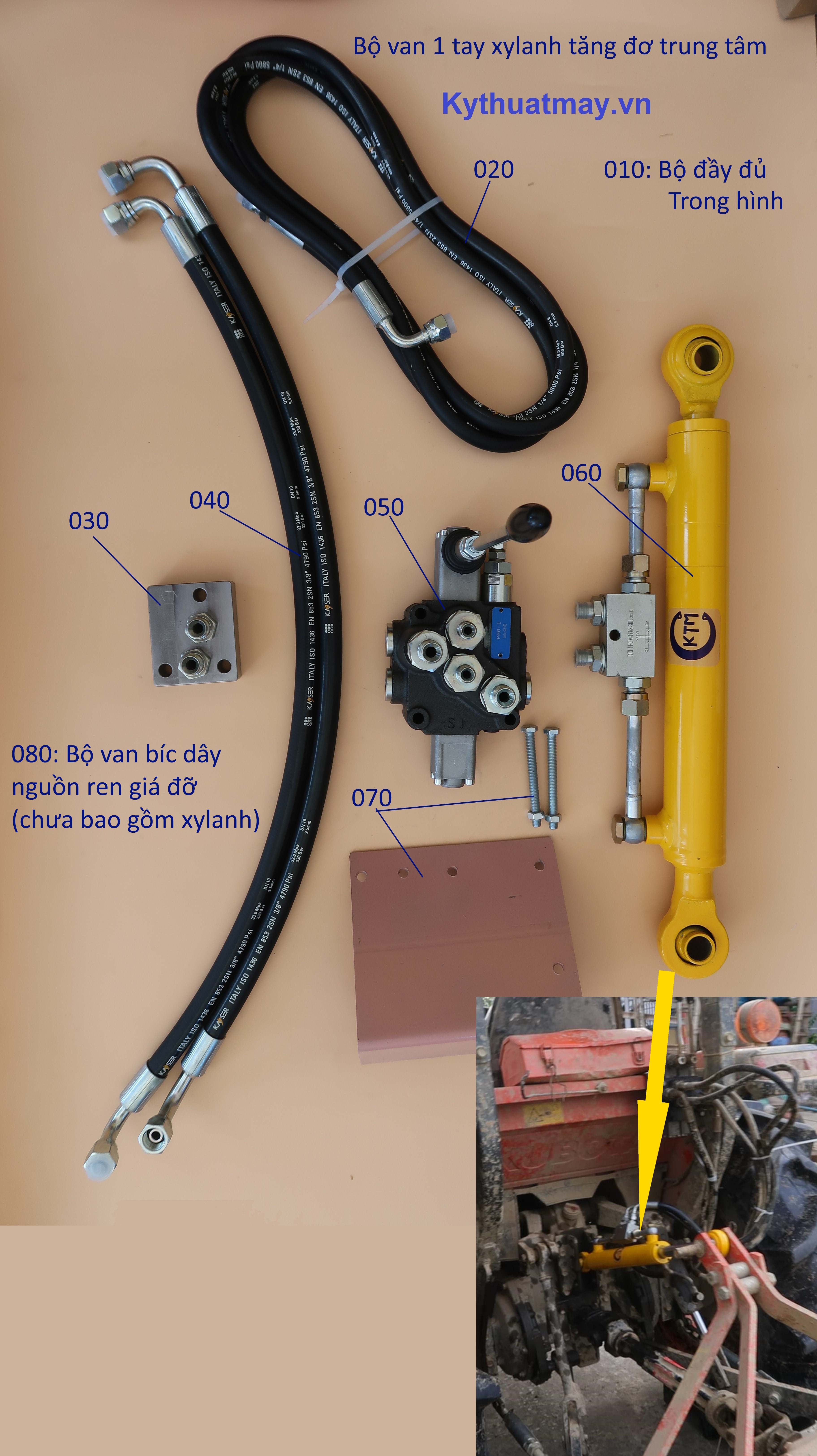 2 Combo van 1 tay giá đỡ ren bích dây ty ô xylanh trung tâm